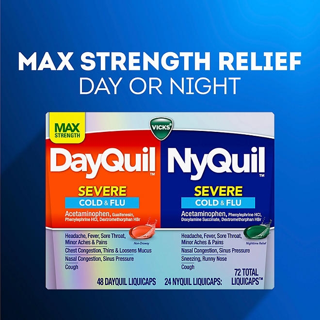 Vicks DayQuil & NyQuil Severe Cough, Cold & Flu Relief LiquiCaps, 72 ct. - Image 3