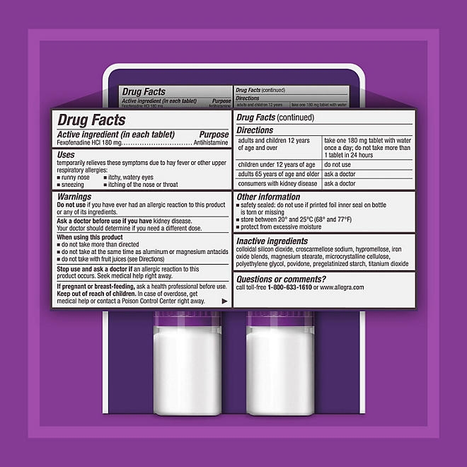 Allegra 24-Hour Indoor/Outdoor Allergy Relief Tablets, 180 mg 110 ct. - Image 3