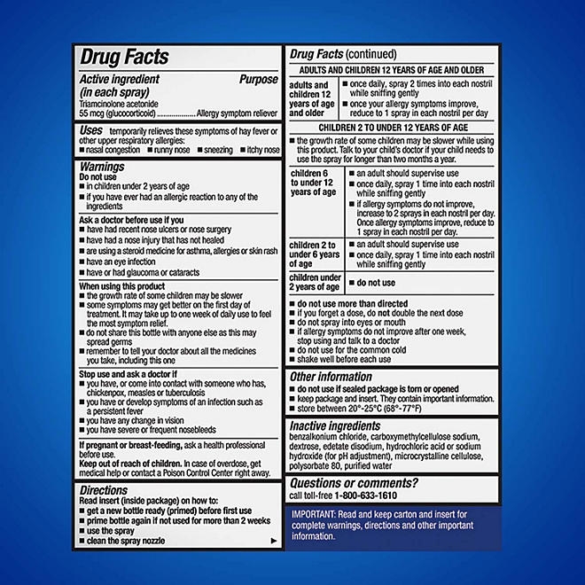 Nasacort Allergy 24-Hr. Non-Drowsy Nasal Spray 120 sprays/pk., 4 pk. - Image 3