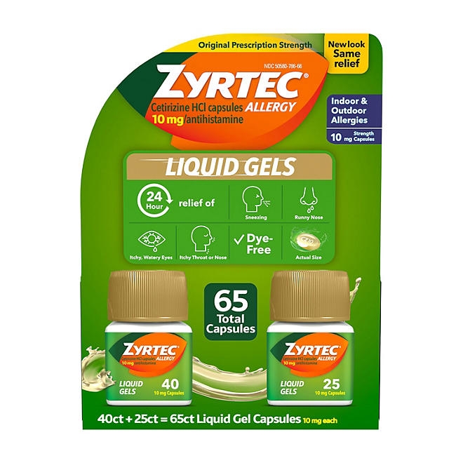 Zyrtec 24 Hour Allergy Relief Liquid Gels, 65 ct. - Image 2