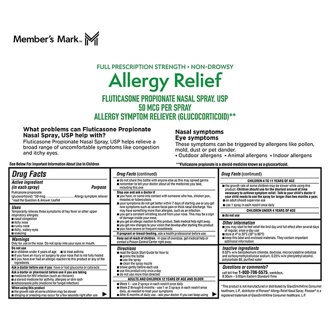 Member's Mark 50mcg Allergy Relief, Fluticasone Propionate Nasal Spray (0.62 fl. oz., 6 ct.) - Image 3