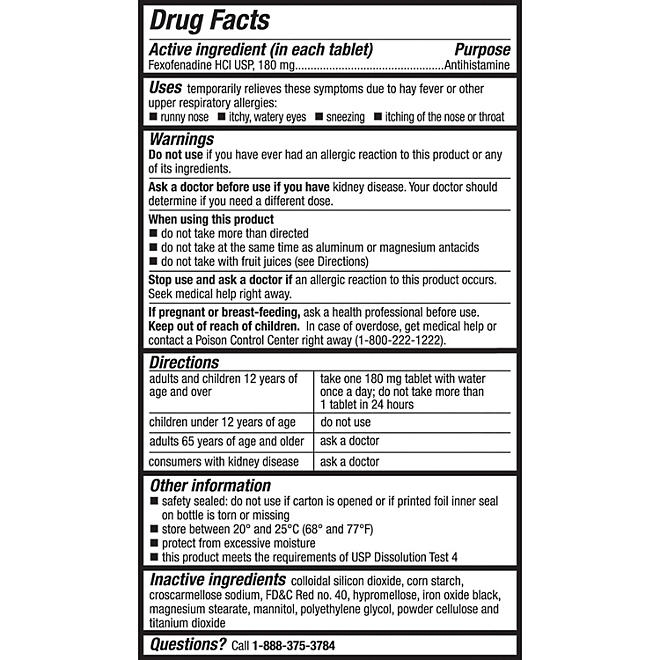 Member's Mark Allergy Relief Fexofenadine HCl Tablets USP, 180 mg, 150 ct. - Image 5