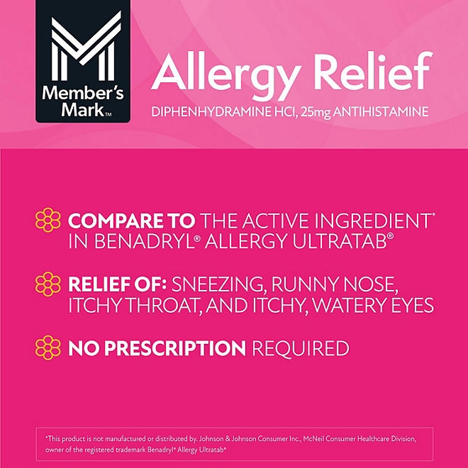 Member&rsquos Mark Allergy Relief Tablets, 25 mg Diphenhydramine HCL, 600 ct. - Image 4