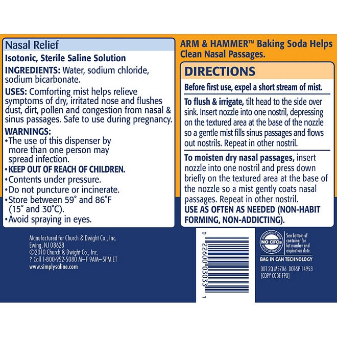 Arm & Hammer Simply Saline Nasal Relief, 4.5 oz., 3 pk. - Image 3