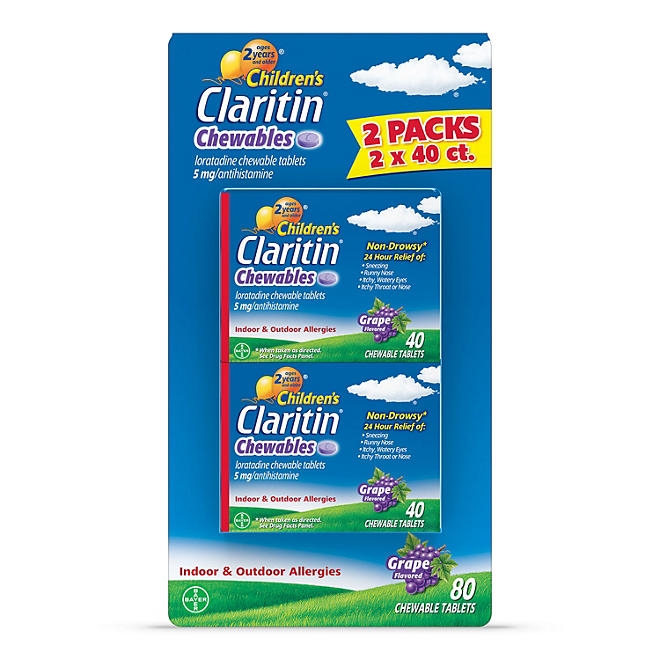 Children's Claritin Non-Drowsy Chewable Tablets, 5 mg Loratadine, Grape 40 ct./pk., 2 pk. - Image 2