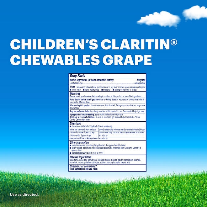 Children's Claritin Non-Drowsy Chewable Tablets, 5 mg Loratadine, Grape 40 ct./pk., 2 pk. - Image 3