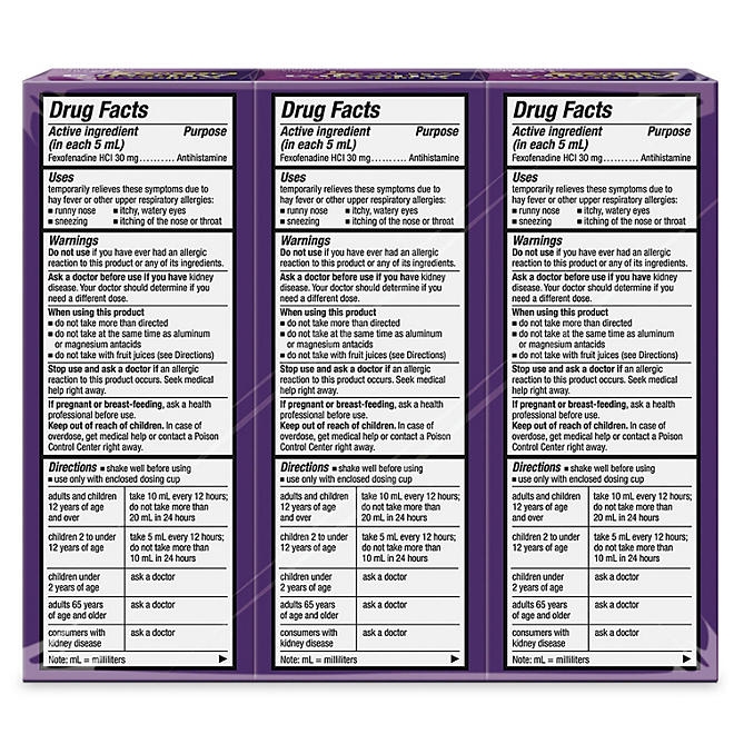 Allegra Children's 12-Hour Berry Flavor Allergy Relief Liquid, 4 fl. oz., 3 pk - Image 3