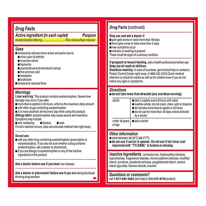 Tylenol 8-Hr. Arthritis Pain Caplets, 650 mg Acetaminophen, 290 ct. - Image 6