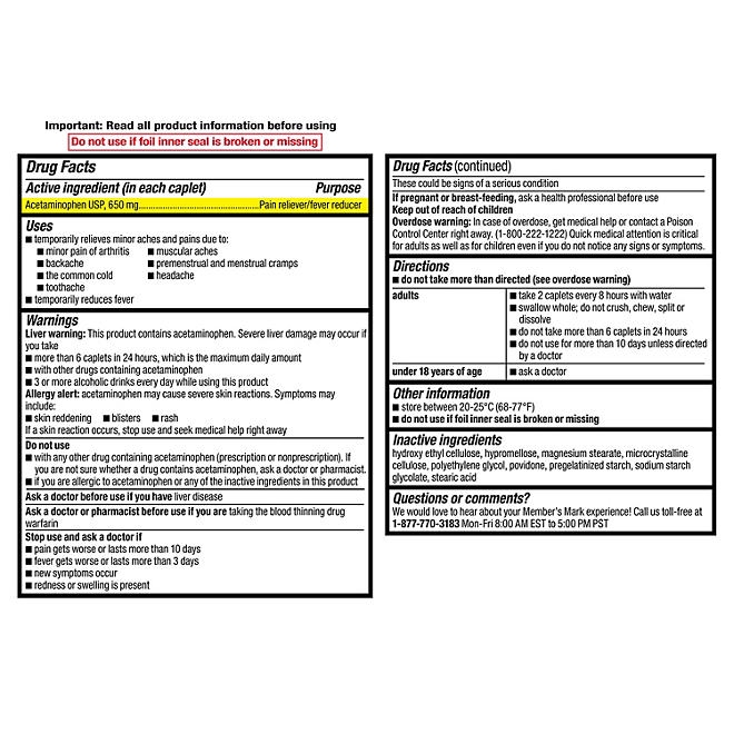 Member's Mark Arthritis Pain Extended Release Tablets, 650 mg Acetaminophen, 200 ct./pk., 2 pk. - Image 5