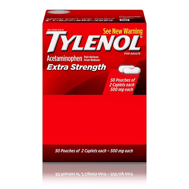 Tylenol Extra Strength, 500 mg. Acetaminophen, 2 caplets/pk., 50 pk. - Image 2