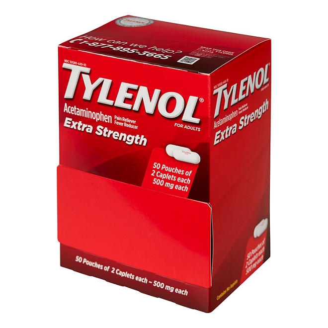 Tylenol Extra Strength, 500 mg. Acetaminophen, 2 caplets/pk., 50 pk. - Image 5