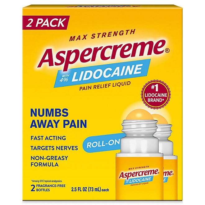 Aspercreme Pain Relief Roll-On, 4% Lidocaine, 2.5 oz., 2 pk. - Image 2