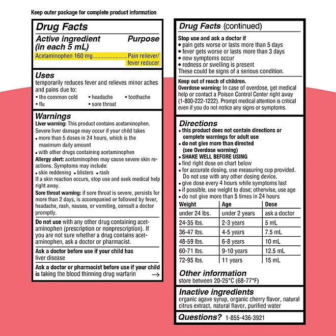 Genexa Kids' Pain & Fever Acetaminophen Liquid, Cherry, 4 fl. oz., 2 pk. - Image 3