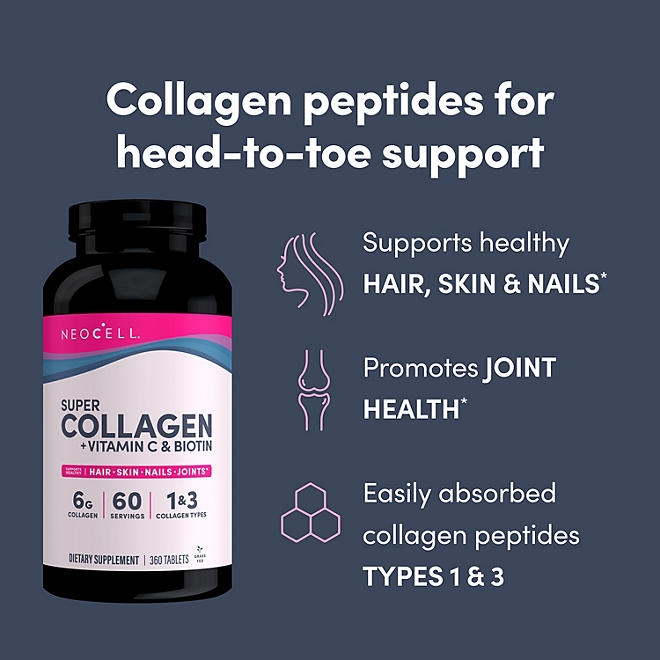 NeoCell Super Collagen + Vitamin C & Biotin Tablets 360 ct. - Image 4