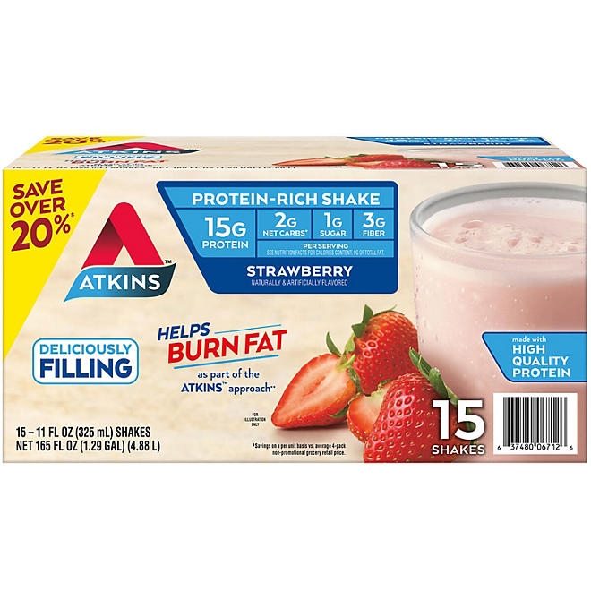 Atkins 15g Keto Protein Shake, Strawberry 11 fl. oz.,15 pk. - Image 2