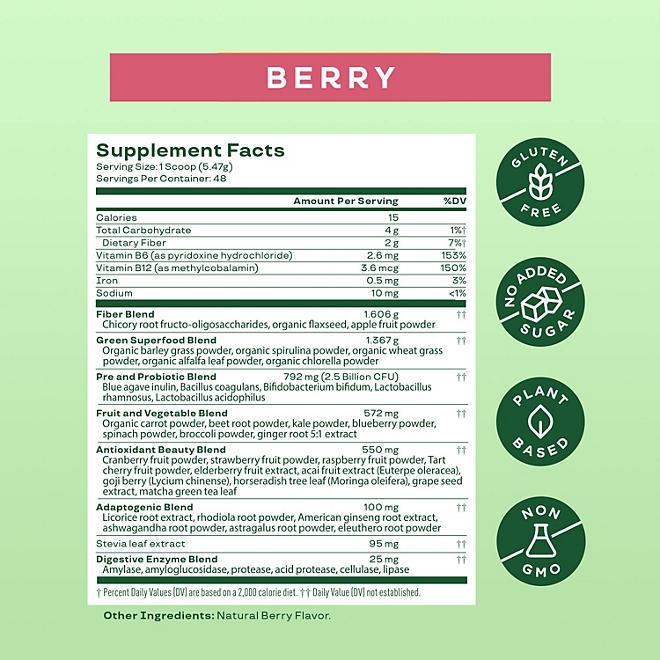 Bloom Nutrition Greens & Superfoods Powder, Berry, 0.5 lbs. - Image 3
