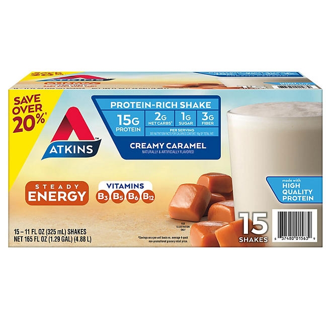 Atkins 15g Energy Protein Shake, Creamy Caramel 11 fl. oz., 15 pk. - Image 2