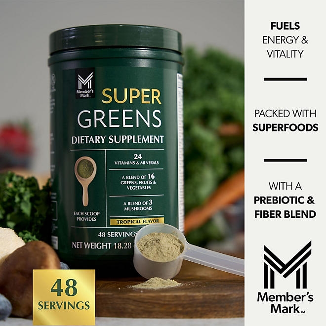 Member's Mark Super Greens Powder, Tropical Flavor, 18.28 Ounces, 48 Servings - Image 6