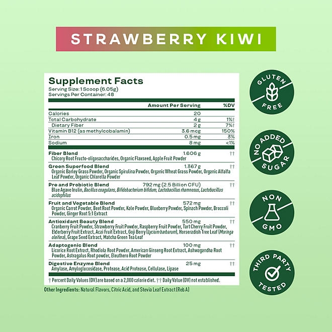 Bloom Nutrition Greens & Superfoods Powder, Strawberry Kiwi, 0.5 lbs. - Image 3