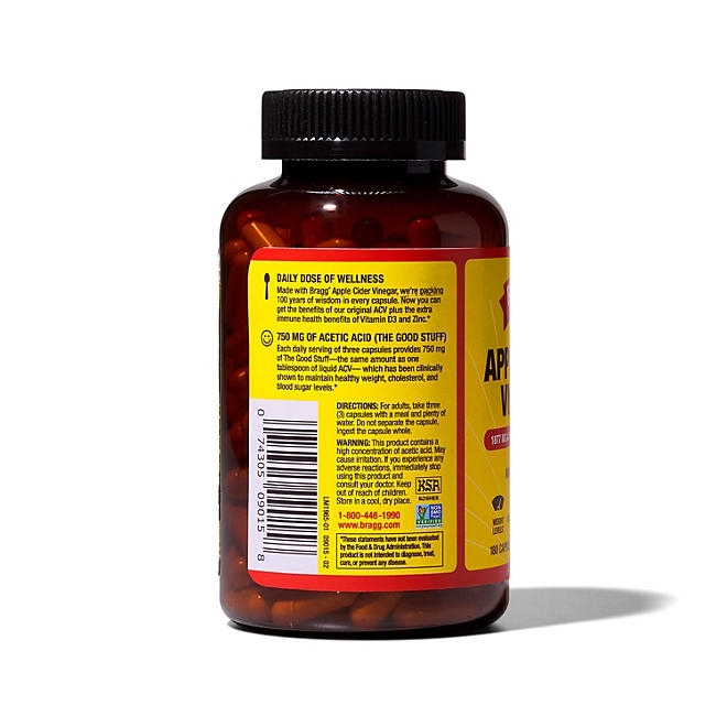 Bragg Apple Cider Vinegar Supplement Capsules, 180 ct. - Image 3