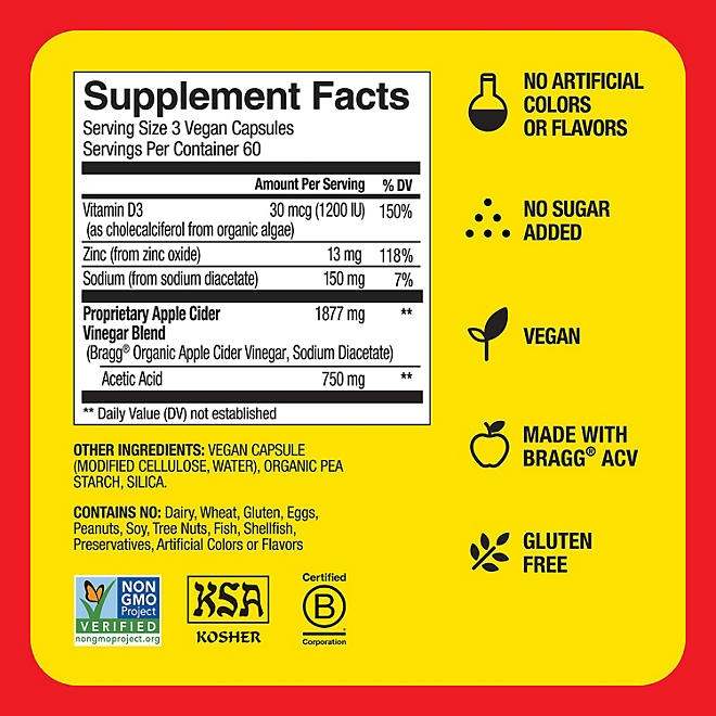 Bragg Apple Cider Vinegar Supplement Capsules, 180 ct. - Image 6