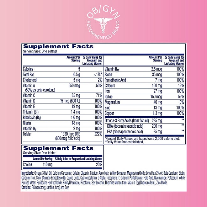 One A Day Women's Prenatal Advanced Mulitvitamins Softgels & Prenatal Choline Tablets 2 pk., 90 ct. - Image 3