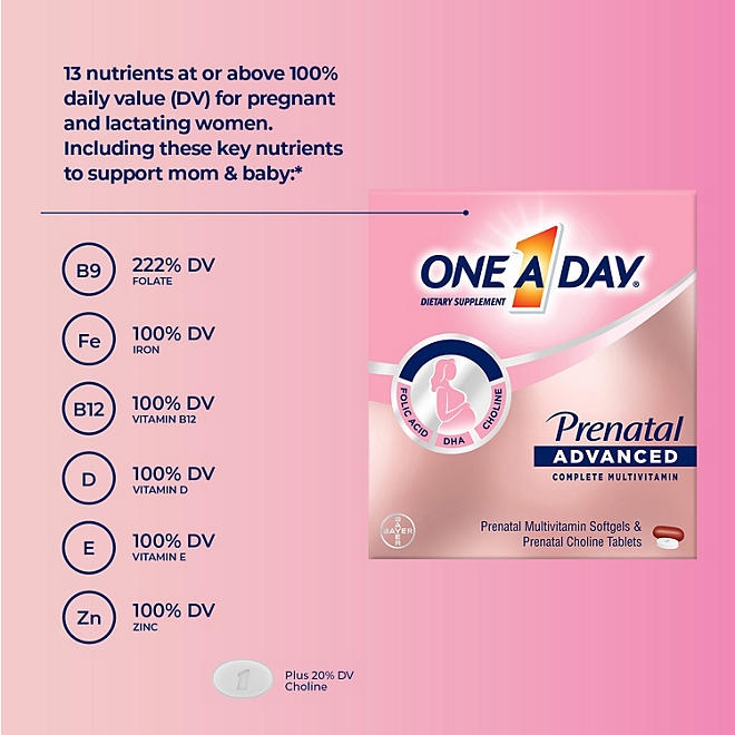 One A Day Women's Prenatal Advanced Mulitvitamins Softgels & Prenatal Choline Tablets 2 pk., 90 ct. - Image 6