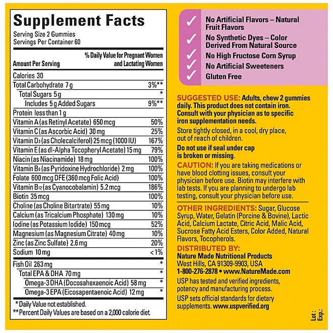 Nature Made Prenatal Folic Acid + DHA + Choline Gummies, 120 ct. - Image 9