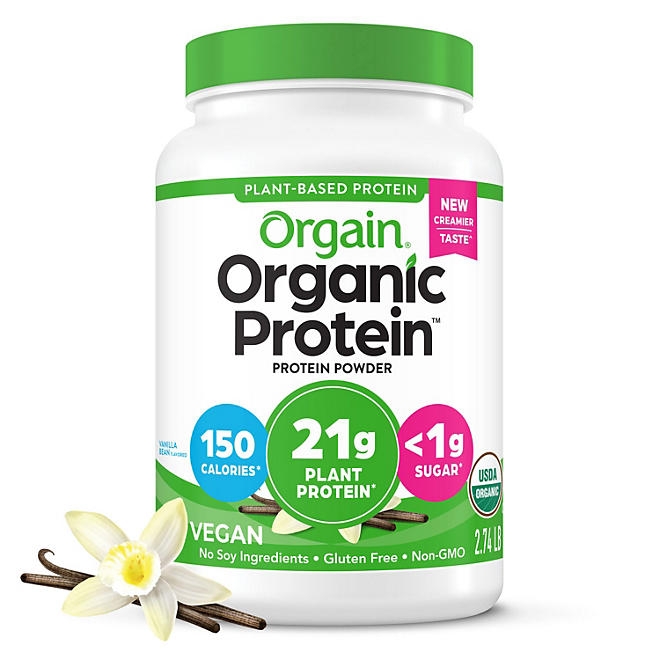 Orgain Organic 21g Plant-Based Protein Powder, Vanilla Bean 2.74 lbs. - Image 2