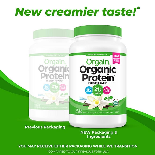 Orgain Organic 21g Plant-Based Protein Powder, Vanilla Bean 2.74 lbs. - Image 4