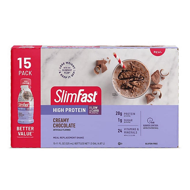 SlimFast Advanced Creamy Chocolate High Protein Ready to Drink Meal Replacement Shakes 11 fl. oz., 15 pk. - Image 2