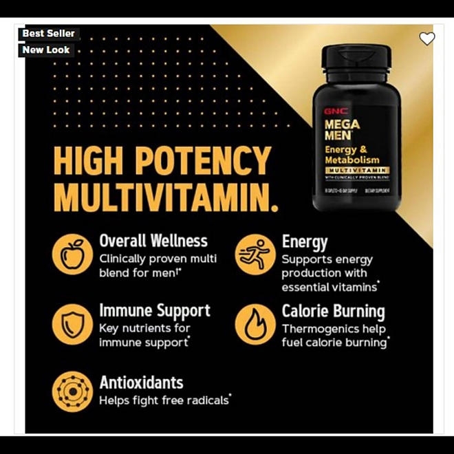 GNC Mega Men Energy and Metabolism Multivitamin Caplets, 180 ct. - Image 3