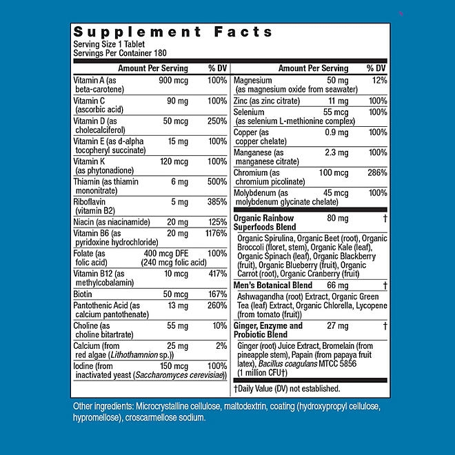 Rainbow Light Men's One Multivitamin Tablet Plus Superfoods & Probiotics 180 ct. - Image 3