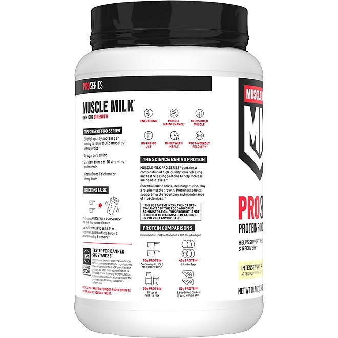 Muscle Milk Pro Series 50g Whey Protein Powder, Intense Vanilla 2.54 lbs. - Image 3