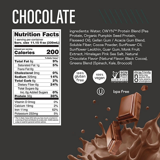 OWYN Pro Elite 32g Keto Plant Protein Shake, Chocolate 11.15 fl. oz., 15 pk. - Image 3