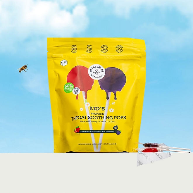 BeeKeeper's Naturals Kid's Propolis Throat Soothing Pops, 30 ct. - Image 5