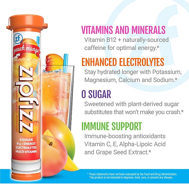 Zipfizz Energy Multi-Vitamin Hydration Drink Mix, Peach Mango, 20 ct. - Image 5