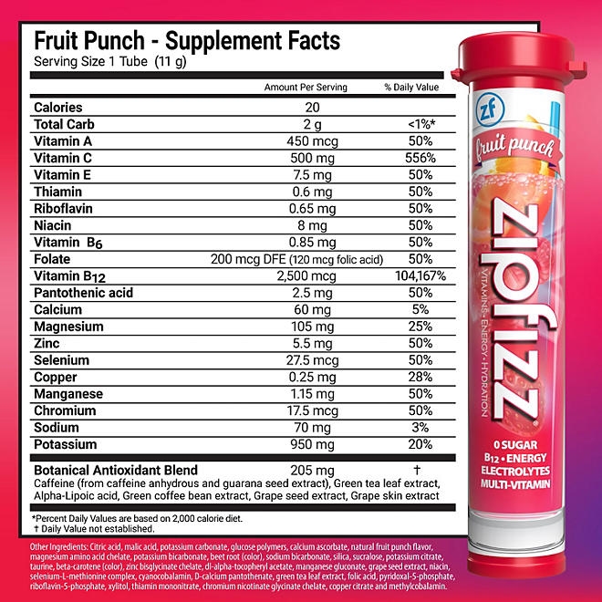 Zipfizz Energy Multi-Vitamin Hydration Drink Mix, Fruit Punch, 20 ct. - Image 3