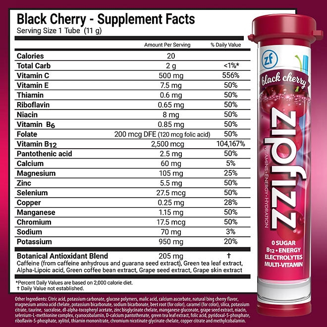 Zipfizz Energy Multi-Vitamin Hydration Drink Mix, Black Cherry, 20 ct. - Image 3