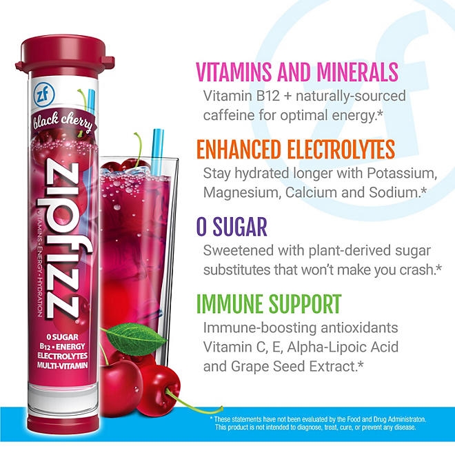 Zipfizz Energy Multi-Vitamin Hydration Drink Mix, Black Cherry, 20 ct. - Image 5