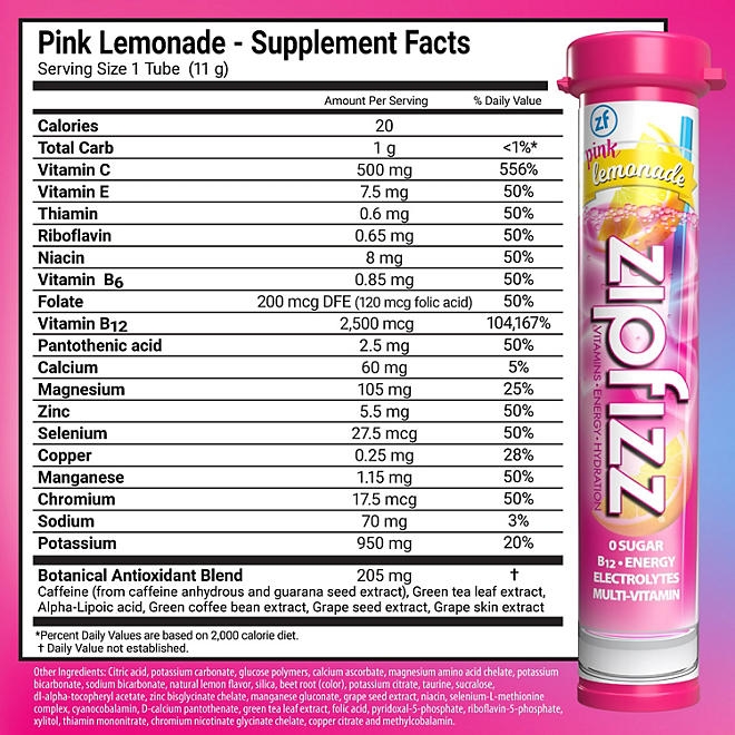 Zipfizz Energy Multi-Vitamin Hydration Drink Mix, Pink Lemonade, 20 ct. - Image 3
