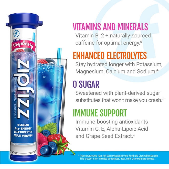 Zipfizz Energy Multi-Vitamin Hydration Drink Mix, Blue Raspberry, 20 ct. - Image 5