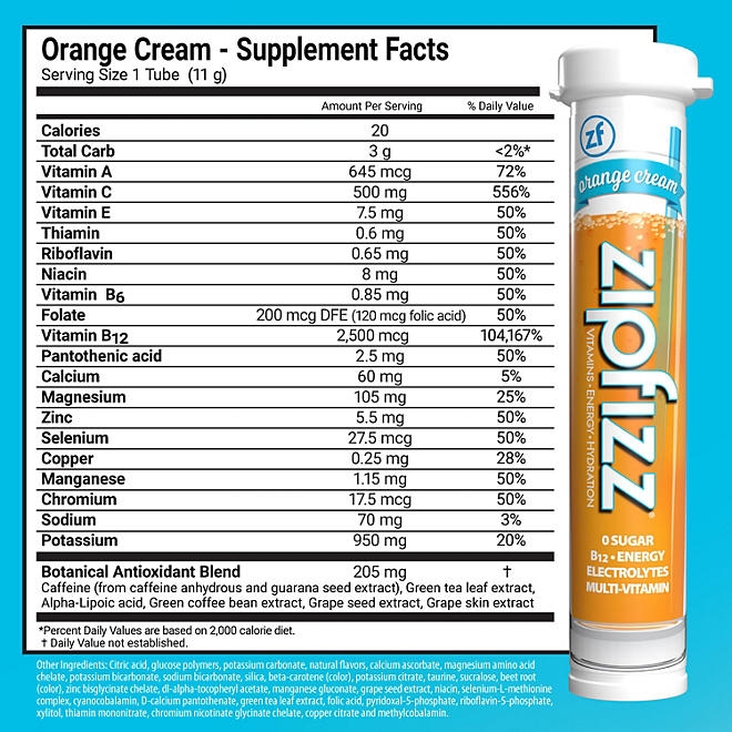Zipfizz Energy Multi-Vitamin Hydration Drink Mix, Orange Cream, 20 ct. - Image 3
