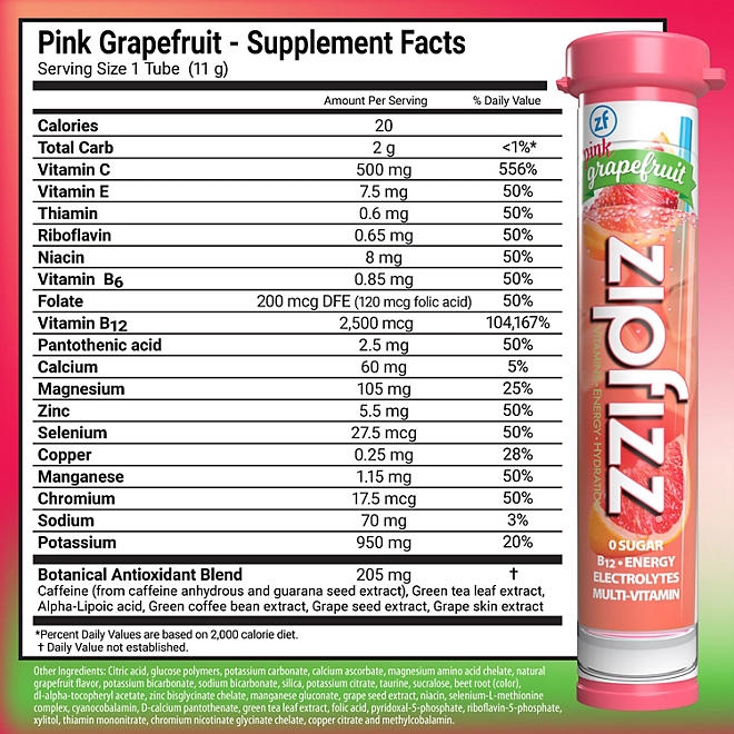 Zipfizz Energy Multi-Vitamin Hydration Drink Mix, Pink Grapefruit, 20 ct. - Image 3