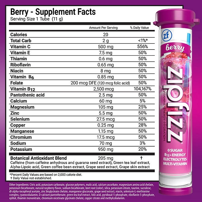 Zipfizz Energy Multi-Vitamin Hydration Drink Mix, Berry, 20 ct. - Image 3