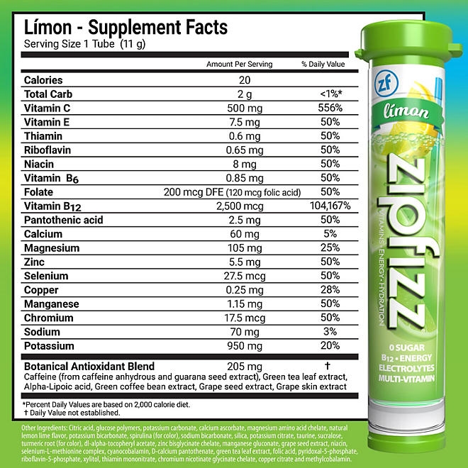 Zipfizz Energy Multi-Vitamin Hydration Drink Mix, Limon, 20 ct. - Image 3