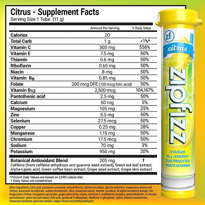 Zipfizz Energy Multi-Vitamin Hydration Drink Mix, Citrus, 20 ct. - Image 3