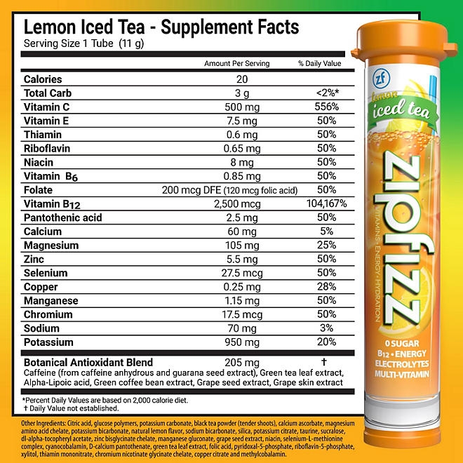 Zipfizz Energy Multi-Vitamin Hydration Drink Mix, Lemon Iced Tea, 20 ct. - Image 3