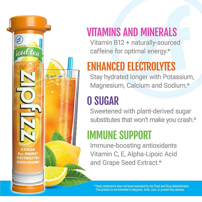Zipfizz Energy Multi-Vitamin Hydration Drink Mix, Lemon Iced Tea, 20 ct. - Image 5