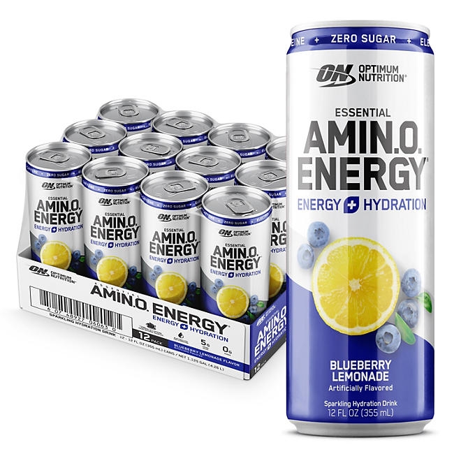 Optimum Nutrition Essential Amino Energy + Electrolytes Sparkling Hydration Drink, Blueberry Lemonade 12 ct. - Image 2